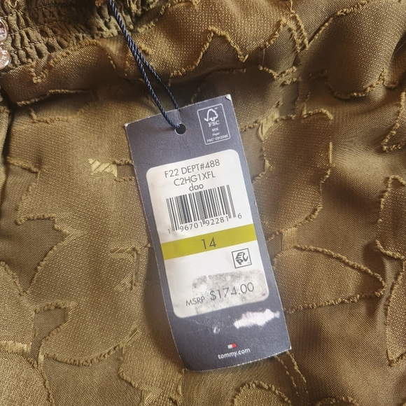 Tommy Hilfiger Olive Green Floral Chiffon Shift Dress Lace Size 14 - Picture 10 of 10